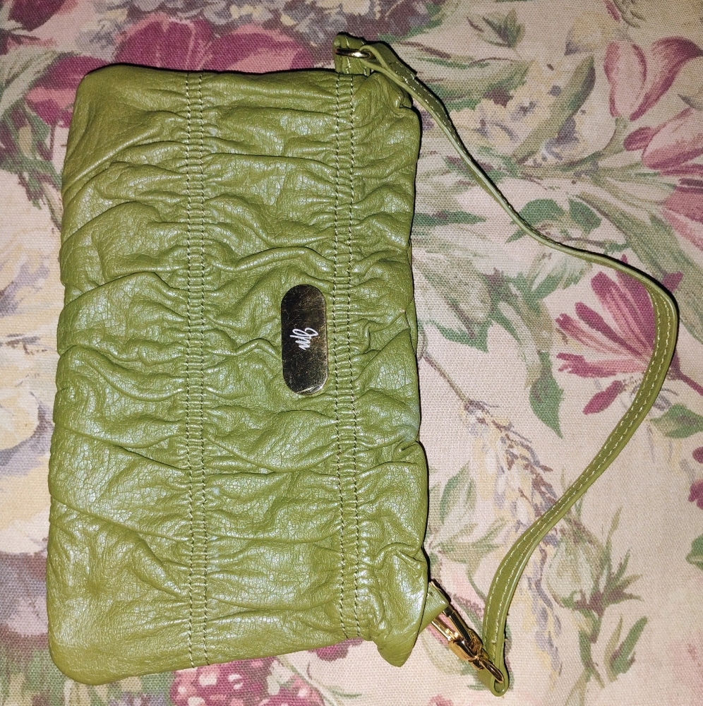 JM Collection Green Leather Clutch